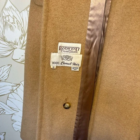 Vintage Lands End 100% Camel Hair Wool Double-Breasted Trench Coat - Size 10 - Picture 5 of 11